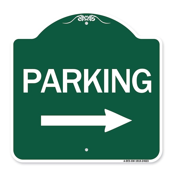 Signmission Designer Series Parking W/ Right Arrow, Green & White Aluminum Sign, 18" x 18", GW-1818-24623 A-DES-GW-1818-24623 - main